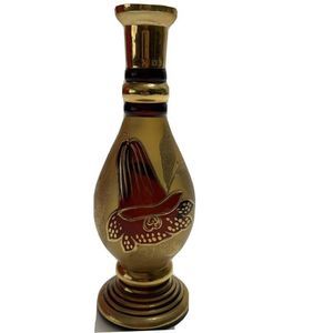 Vintage Czech Bohemia Crystal Decanter Vase Gold Flower 10"